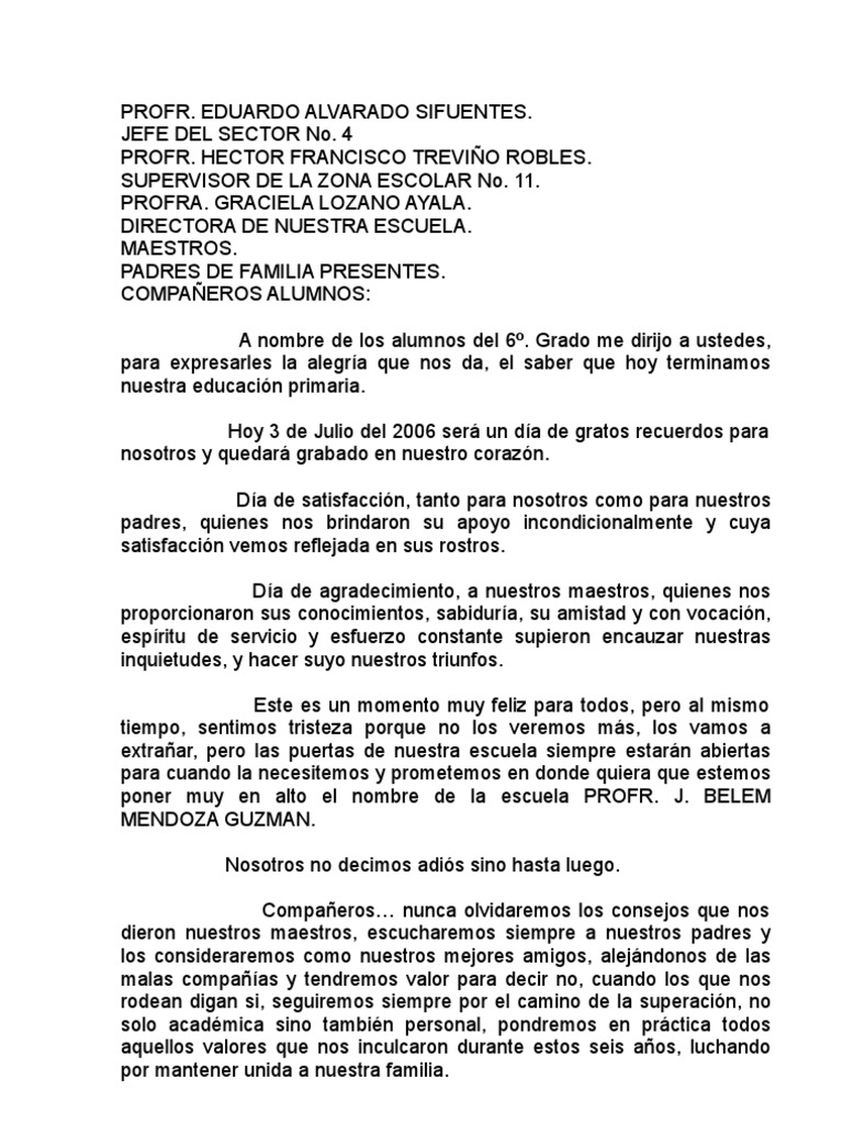 Palabras de despedida 6°