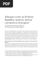 A educação escolar na primeira republica. historia, memoria e perspectivas de pesquisa