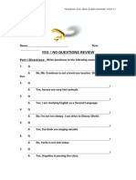 Yes / No Questions Review: Worksheet: Azar: Basic English Grammar, Chart 2-1