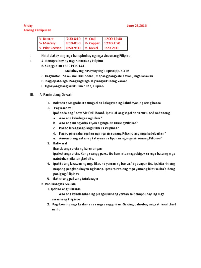 Lesson Plan in Hekasi V | PDF