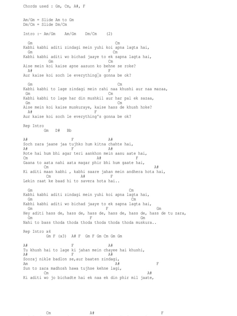 Guitar Chords For Kabhi Kabhi Aditi