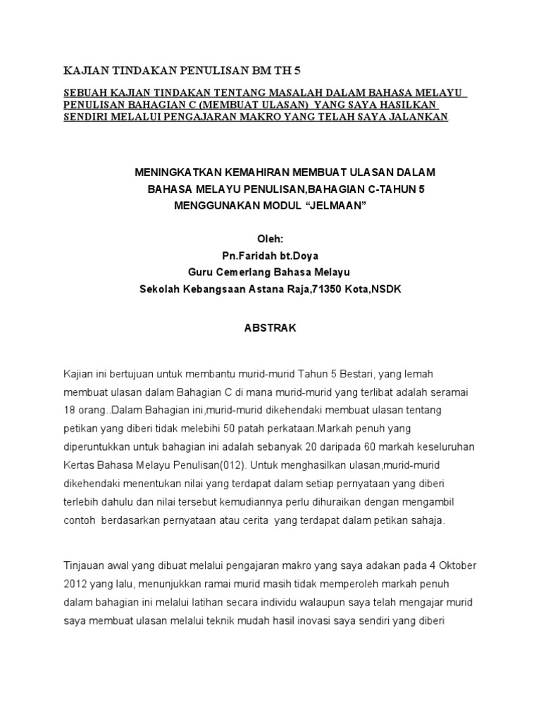 Kajian Tindakan Penulisan Bm Th 5 Pdf