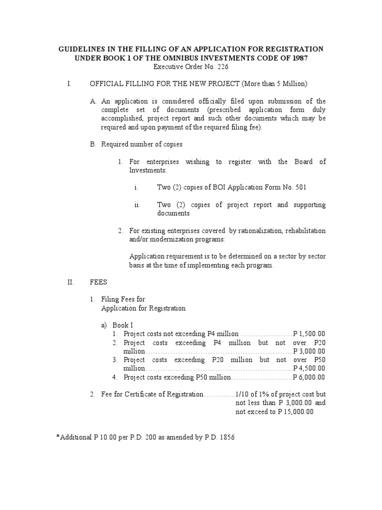 Guidelines in The Omnibus Investments Code of 1987 PDF Financial