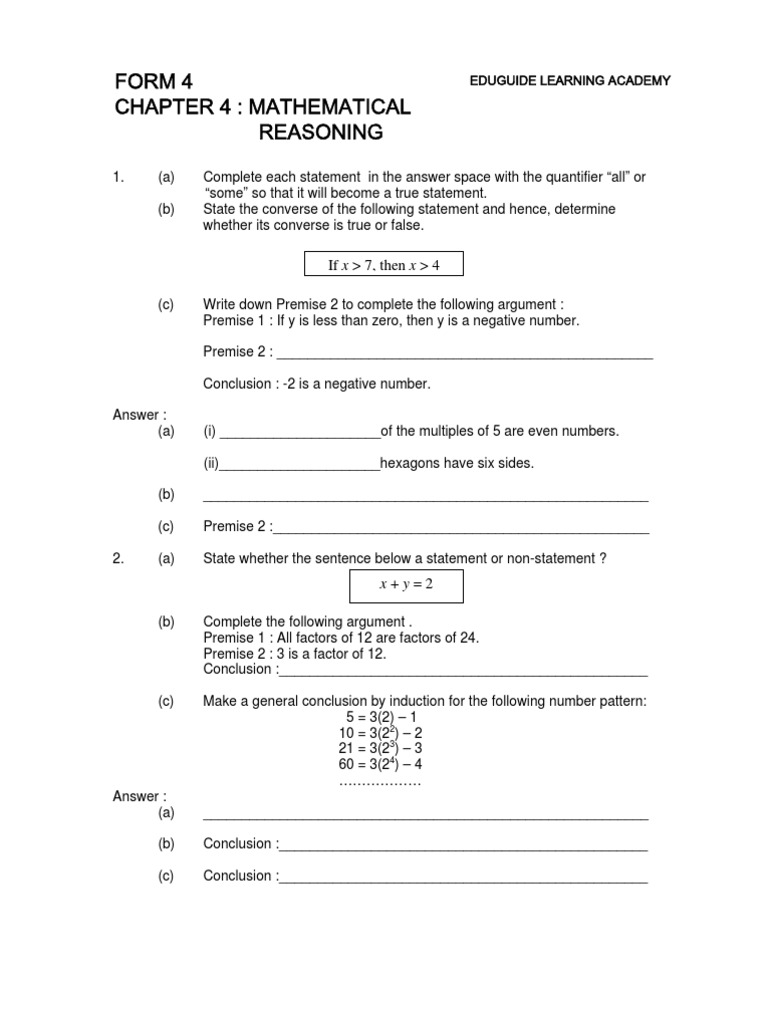 Form 4 Chapter 4: Mathematical Reasoning | PDF | Logical Consequence ...