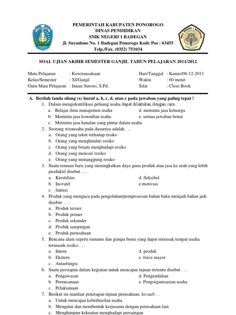 Soal Dan Jdan Jawaban Ulangan Prakarya Kls Xii Semster 1