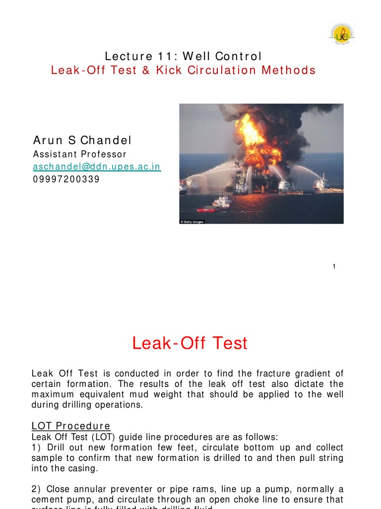 L11Leak Off Test, Kick Tolerance & Kick Circulation Methods Casing