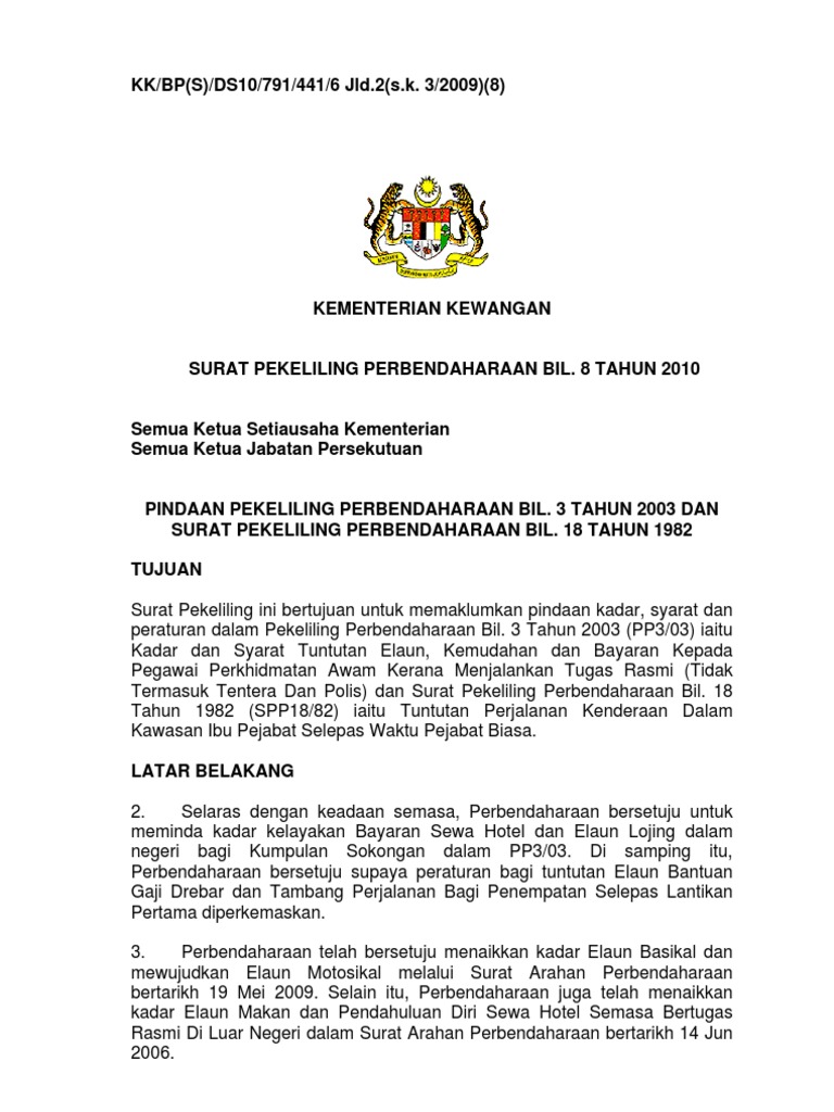 Pekeliling Perbendaharaan Bil 8 Tahun 2010 | PDF