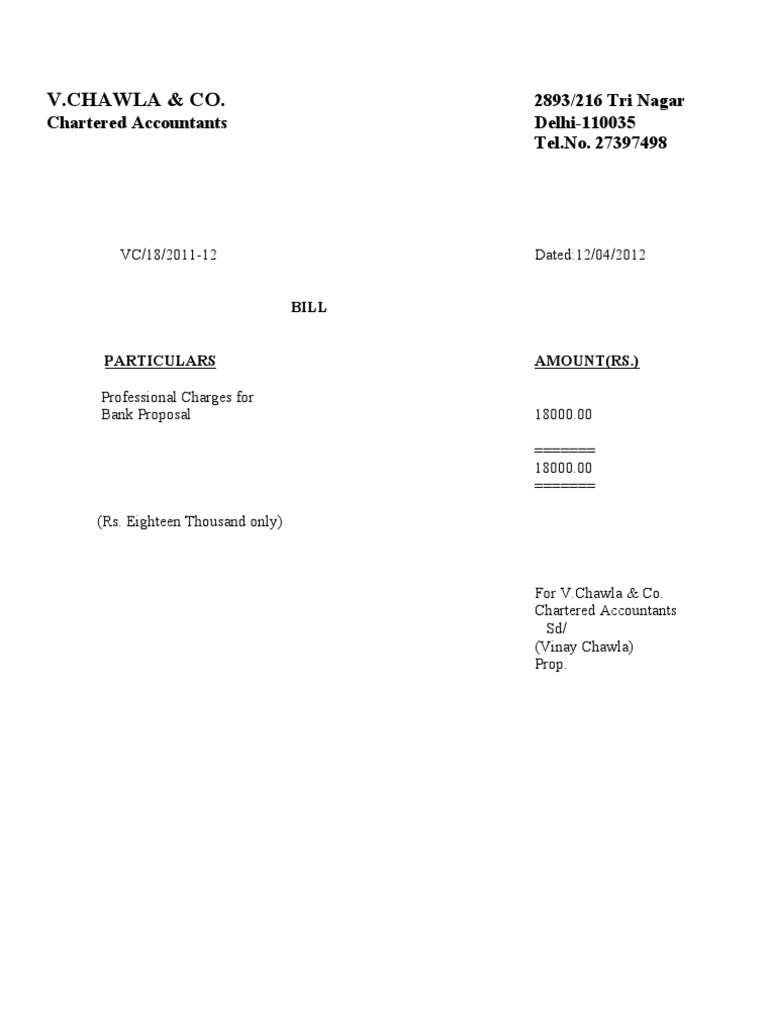 Bill for Professional Services | PDF