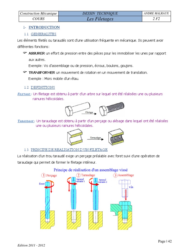 Cours Filetage & Taraudage, PDF, Vis de fixation