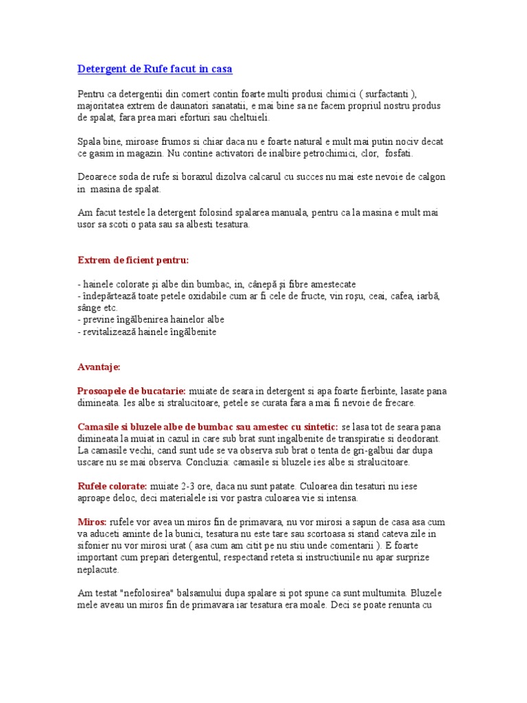 Detergent de Rufe Facut in Casa | PDF