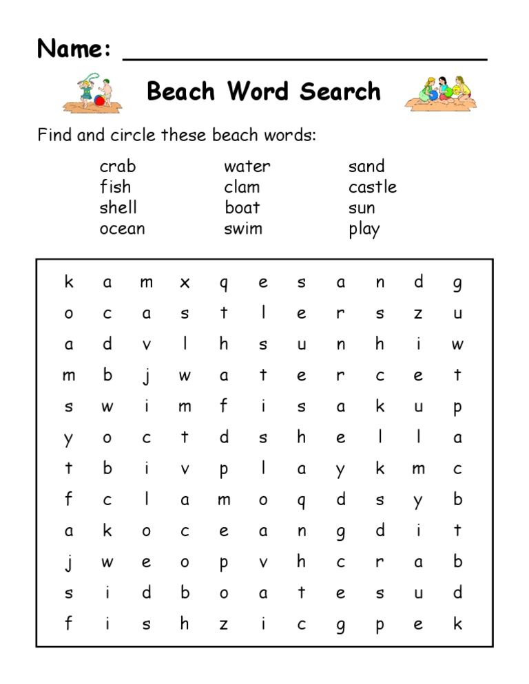 beach word search pdf