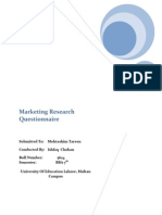 Marketing Research Questionnaire UoE Lahore