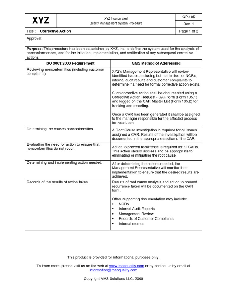 Corrective Action Procedure Overview | PDF | Evaluation | Business