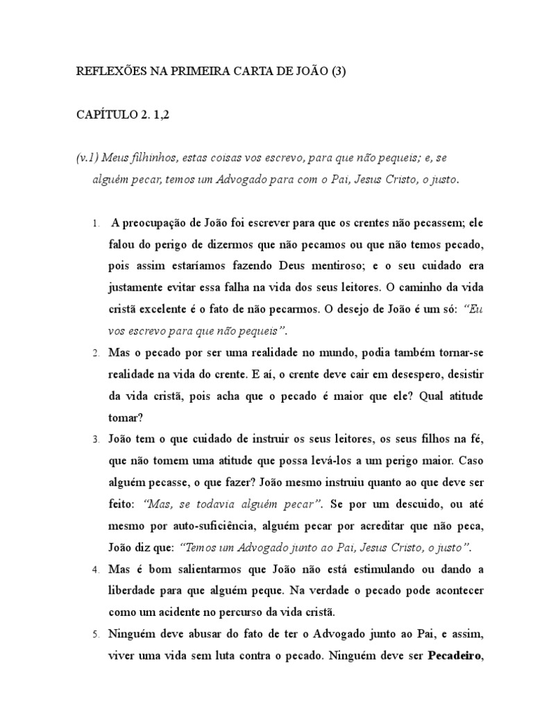 REFLEXÕES (3) NA PRIMEIRA CARTA DE JOÃO (2.1,2) Pecado Cordeiro de Deus