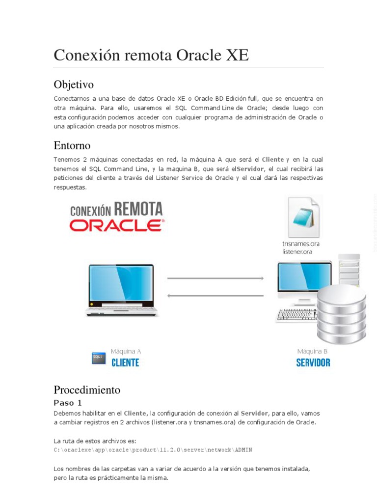 Cómo configurar la conexión remota a una base de datos Oracle XE o Full ...