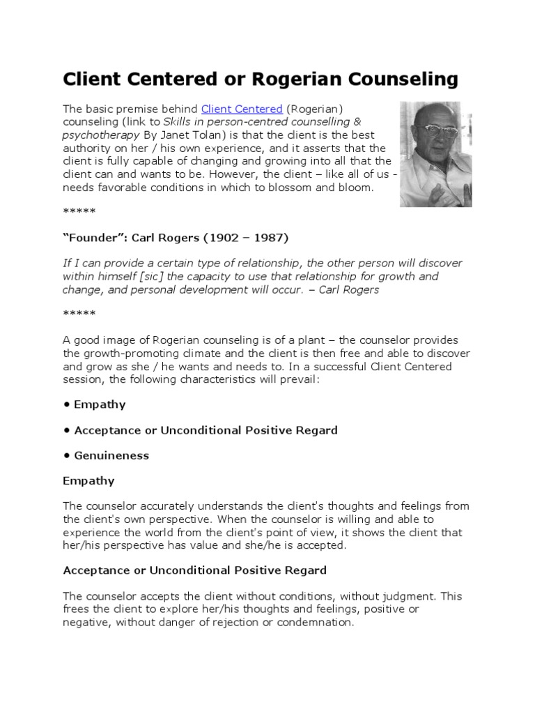 Client Centered or Rogerian Counseling and Sample Session | School ...