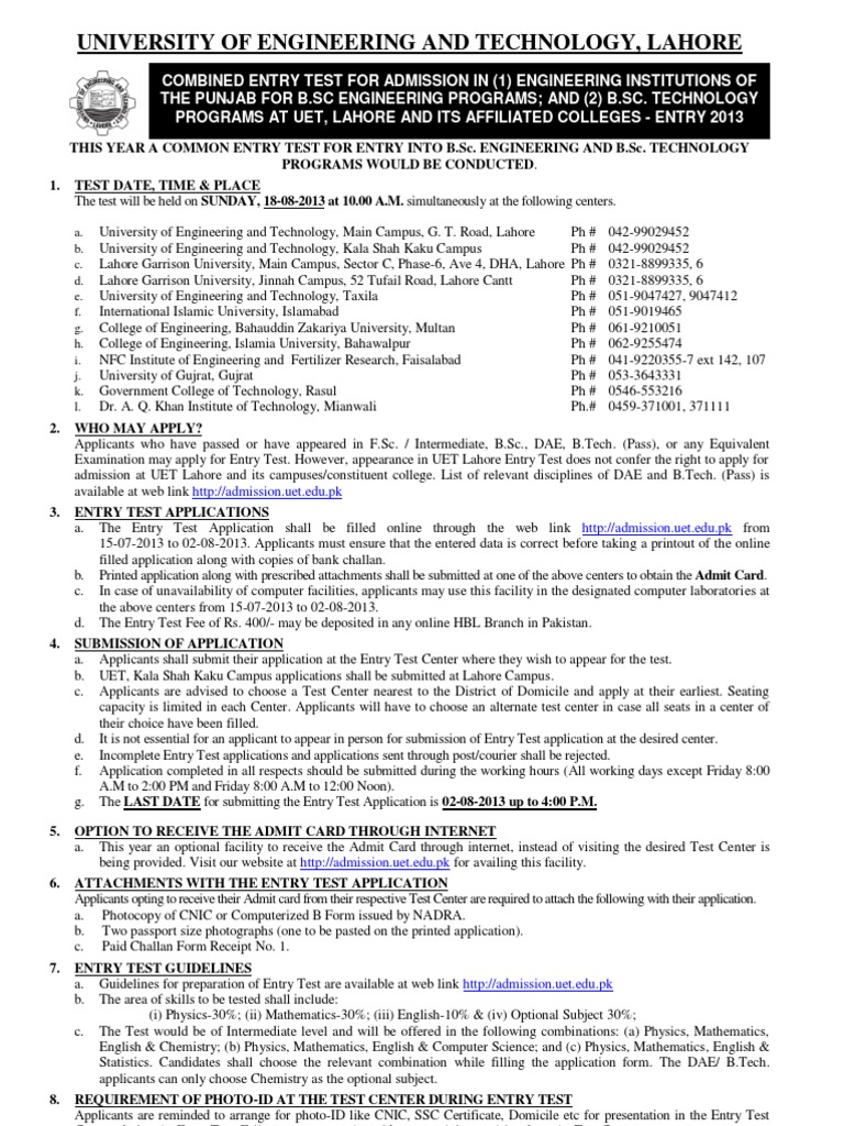 EntryTest Ad Eng 2013 | PDF | Technology & Engineering