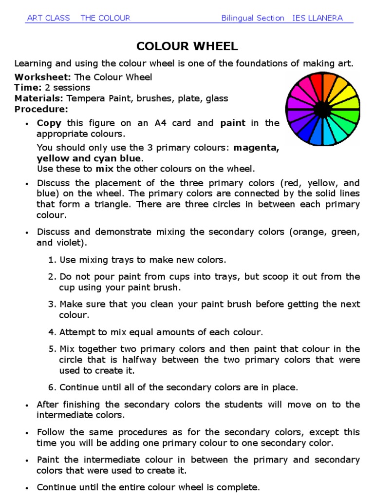 Colour Wheel Art Worksheet | PDF | Color | Image Processing