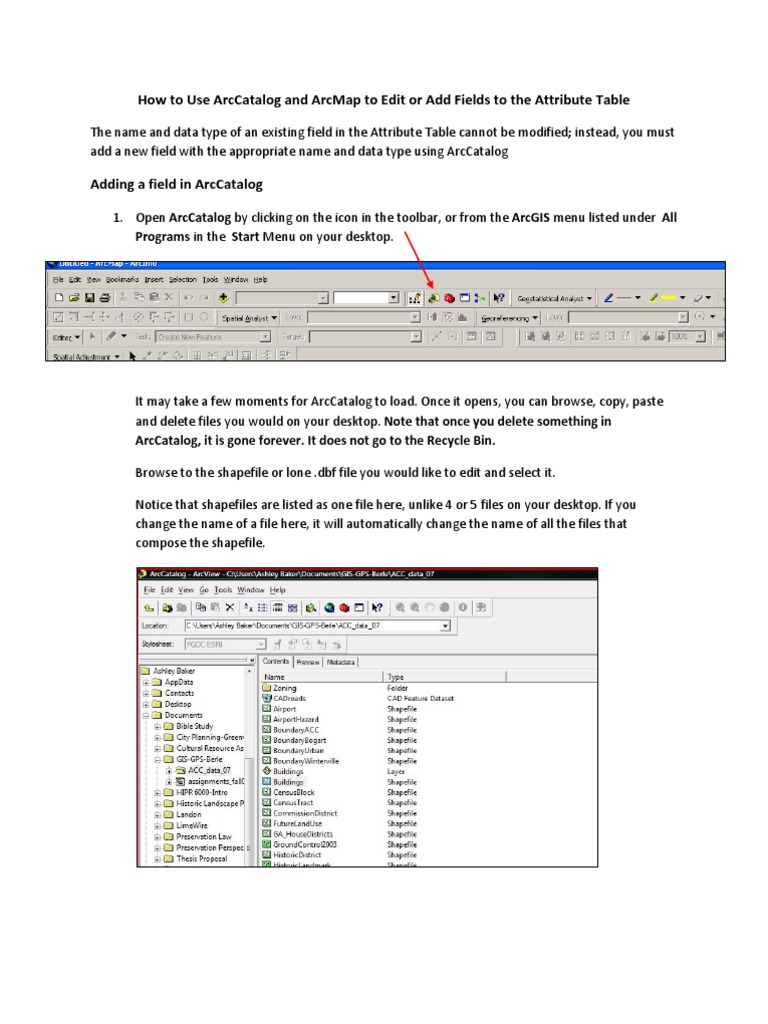 Using ArcCatalog and ArcMap to Edit or Add Fields to the Att Arc Gis