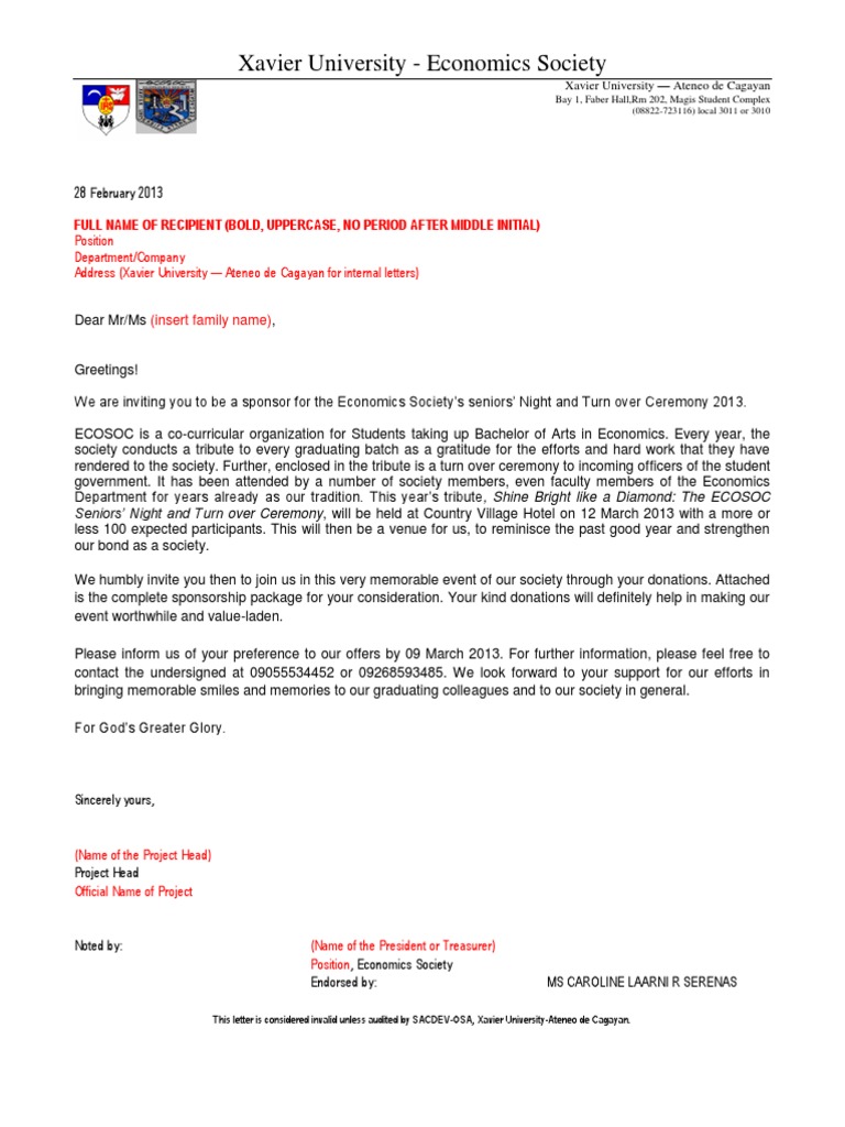 Solicitation Letter (ECOSOC) | Sponsor (Commercial ...