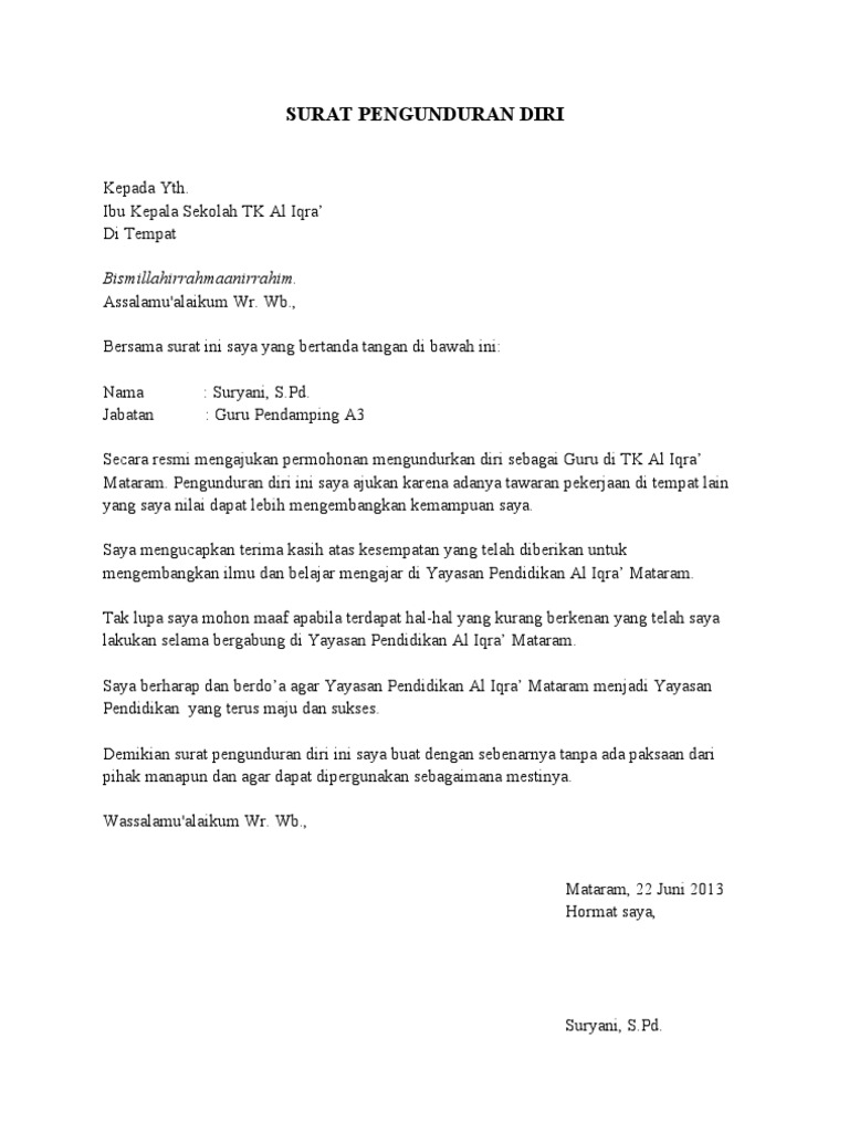 Contoh Surat Pengunduran Diri Word - Pengertian Surat Pengunduran Diri, Bagian dan Cara ... / Baik melalui email atau manual.