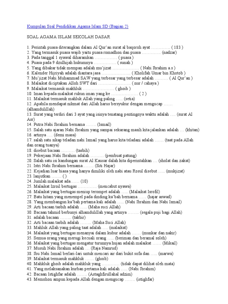 Kumpulan Soal Pendidikan Agama Islam Sd