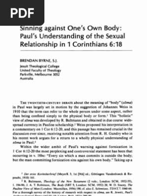 1 Cor 618 Sinning Against Ones Own Body First Epistle