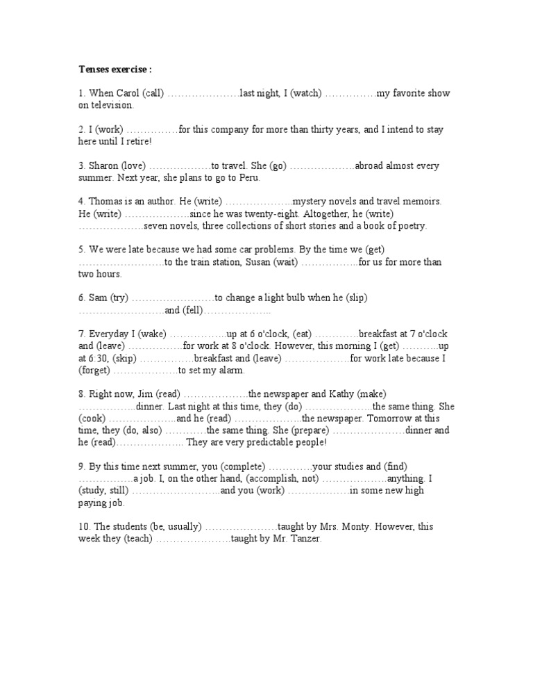 Tenses Exercises for Practice | PDF