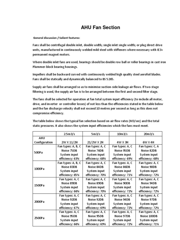AHU Fan Types and Specifications | PDF | Mechanical Fan | Hvac
