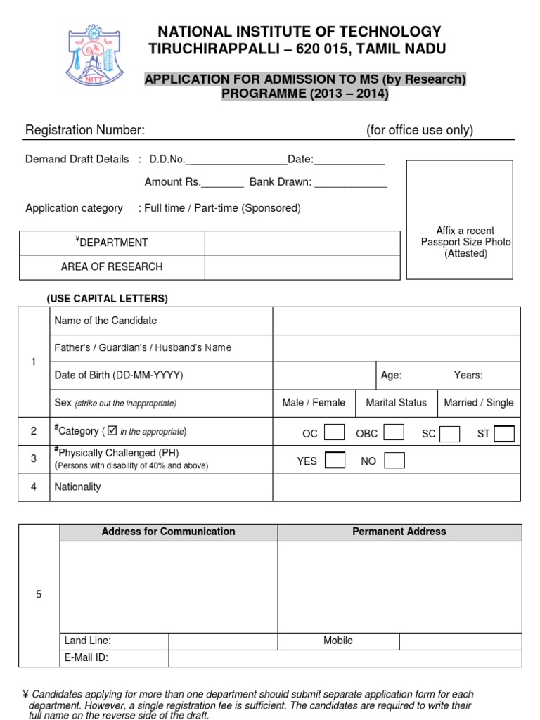 MS Research Admission Form | PDF | Government