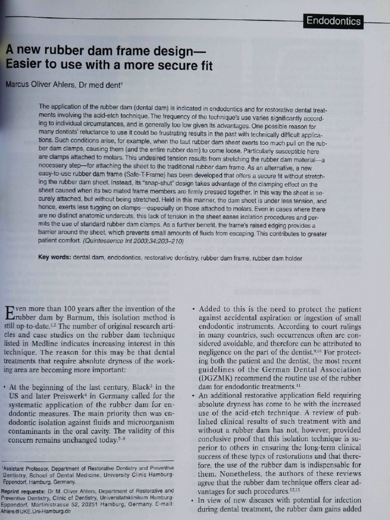 A New Rubber Dam Frame Design Easier To Use With A More Secure Fit