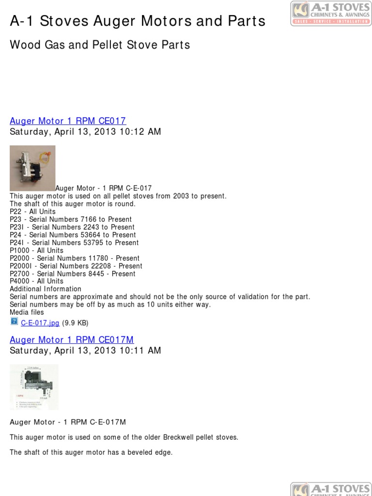 Pellet Stove Auger Motors and Parts PDF Stove Tools