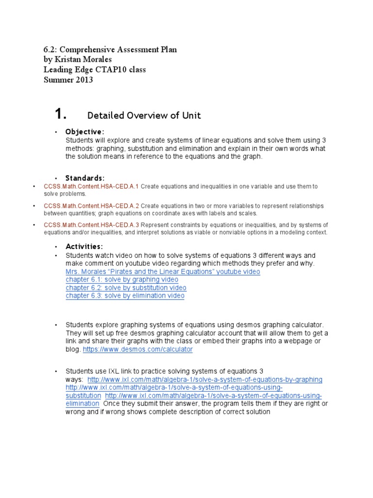 Comprehensive Assessment Plan | PDF | Quiz | Equations