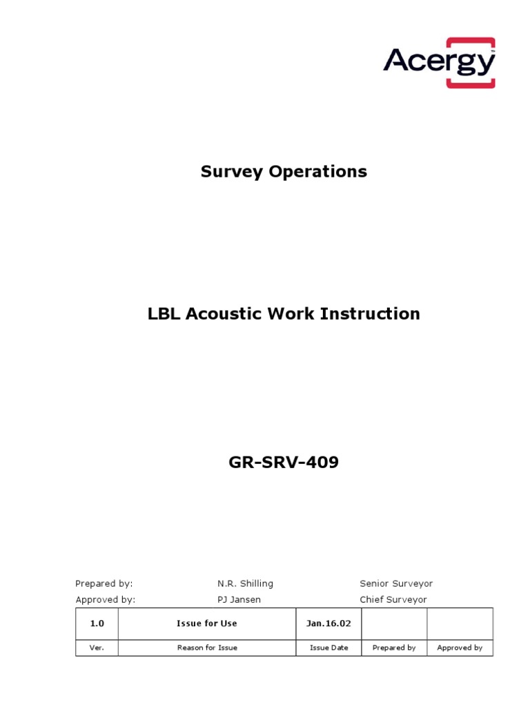 LBL Acoustic Work Instruction PDF Calibration Surveying
