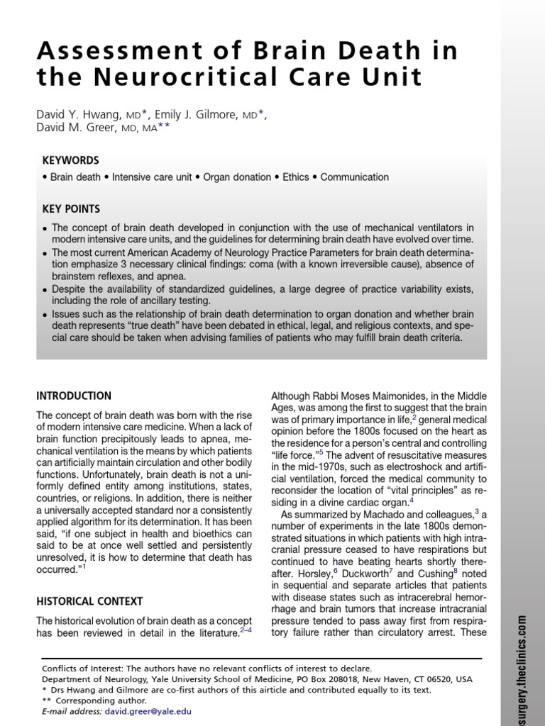 Brain Death Assessment in Neurocritical Care | PDF | Organ Donation | Coma