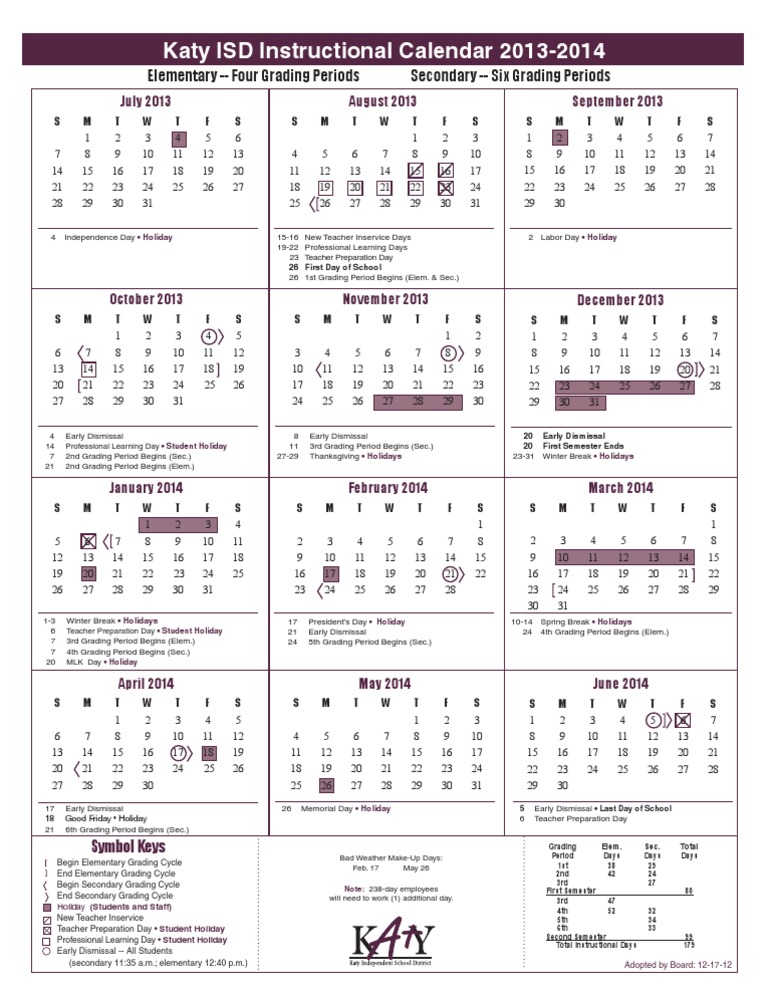 2013-2014 Instructional Calendar | PDF | Academic Term | Educational  Institutions