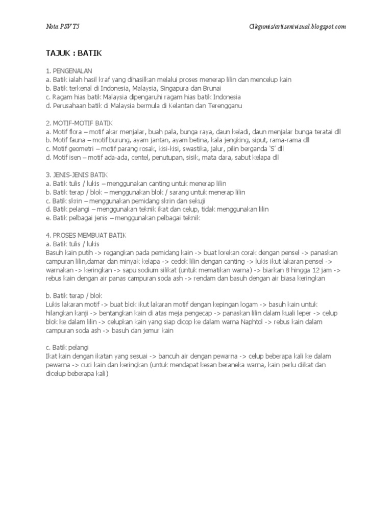 Nota Batik Tingkatan 5 SPM  PDF