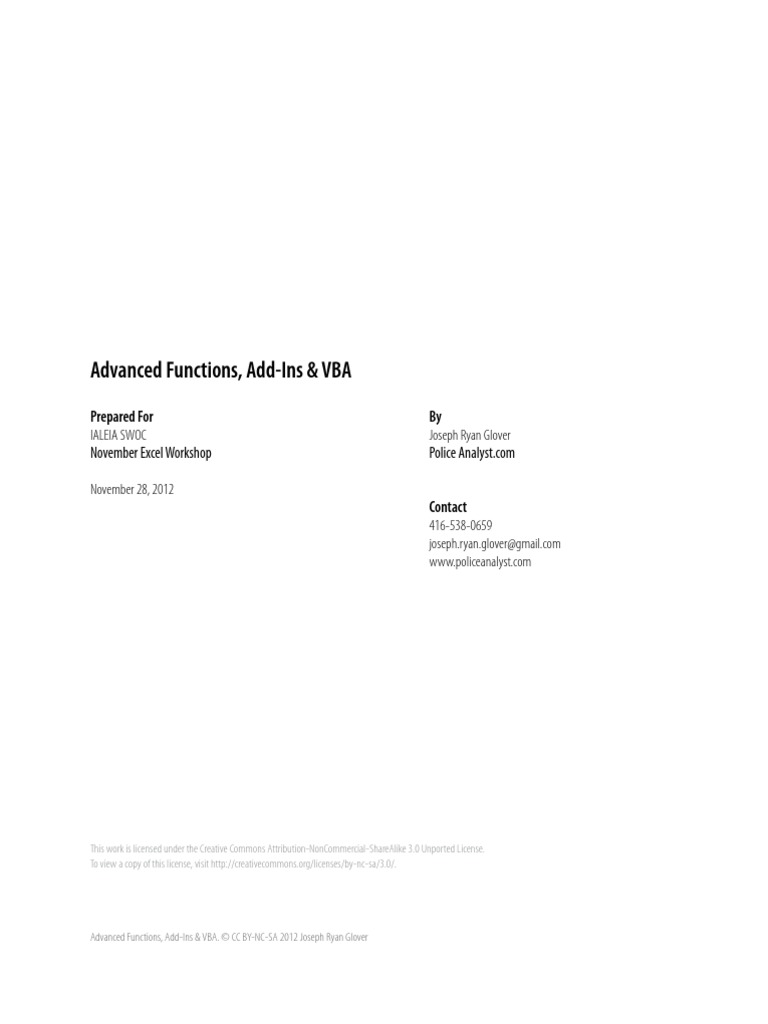 Advanced Functions Add Ins and VBA | PDF | Microsoft Excel ...
