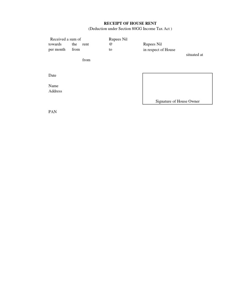 Rent Receipt Under Section 1 (13A) of Tax Act PDF