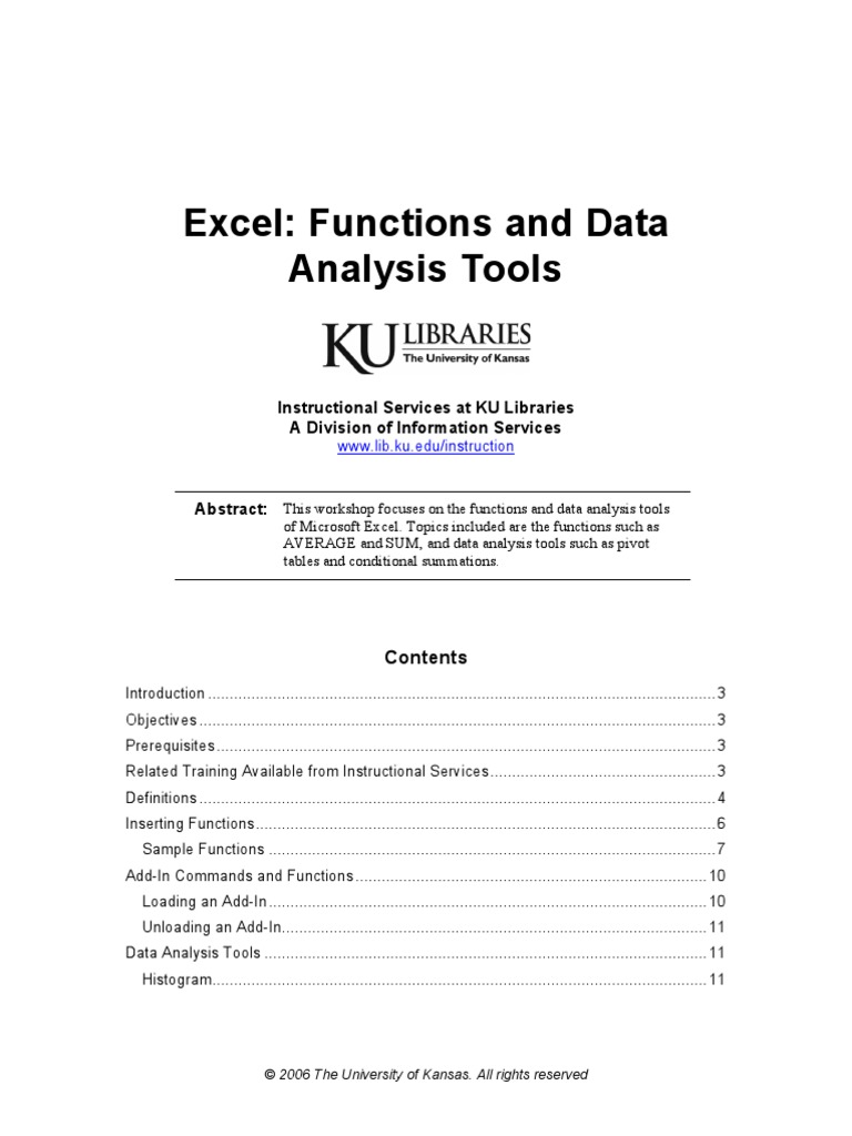 Excel: Functions and Data Analysis Tools | PDF | Microsoft Excel ...