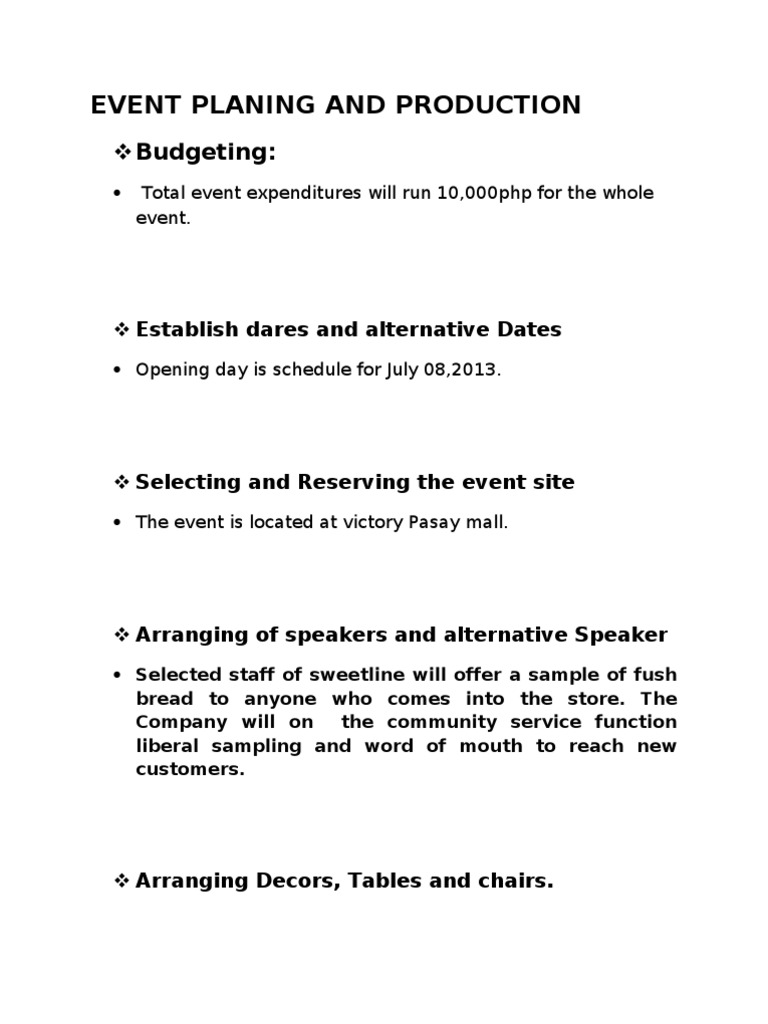 Event Planing and Production | PDF | Cooking, Food & Wine