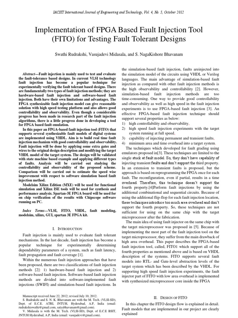 Implementation of FPGA Based Fault Injection Tool (FITO) For Testing ...