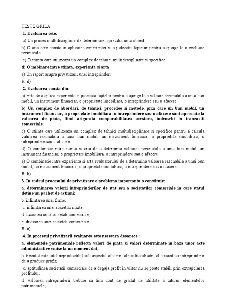 TESTE GRILA 1 Evaluarea Organizatiilor | PDF