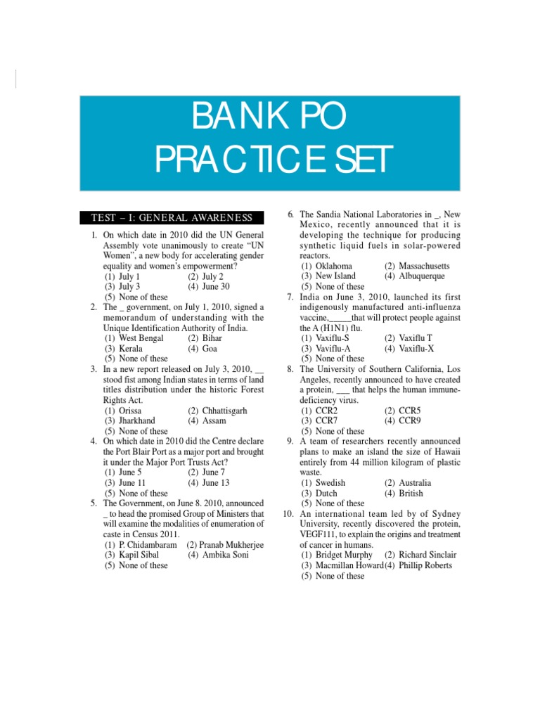 Bank Officer Exam Practice Set | PDF | Personal Computers | Central ...