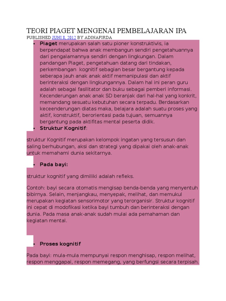 Teori Piaget Mengenai Pembelajaran