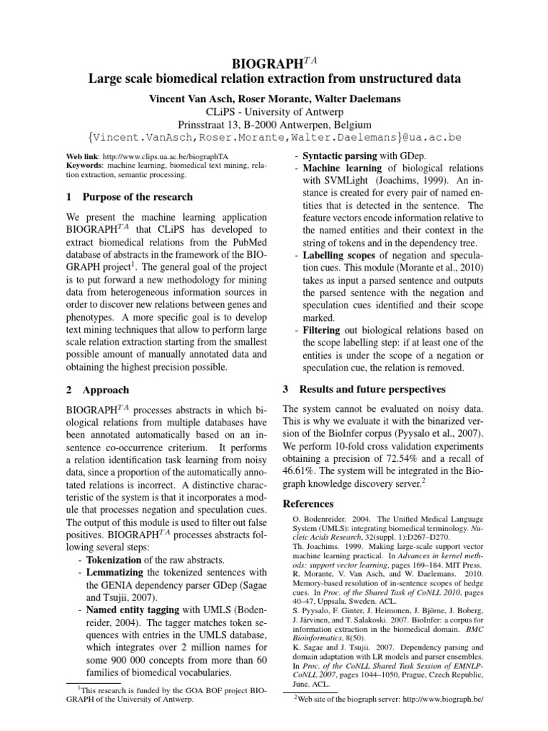 Large Scale Biomedical Relation Extraction From Unstructured Data | PDF ...