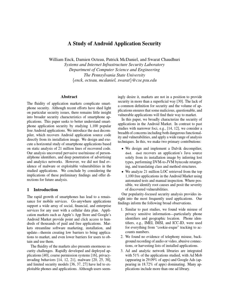 Android App Security Analysis Study | PDF