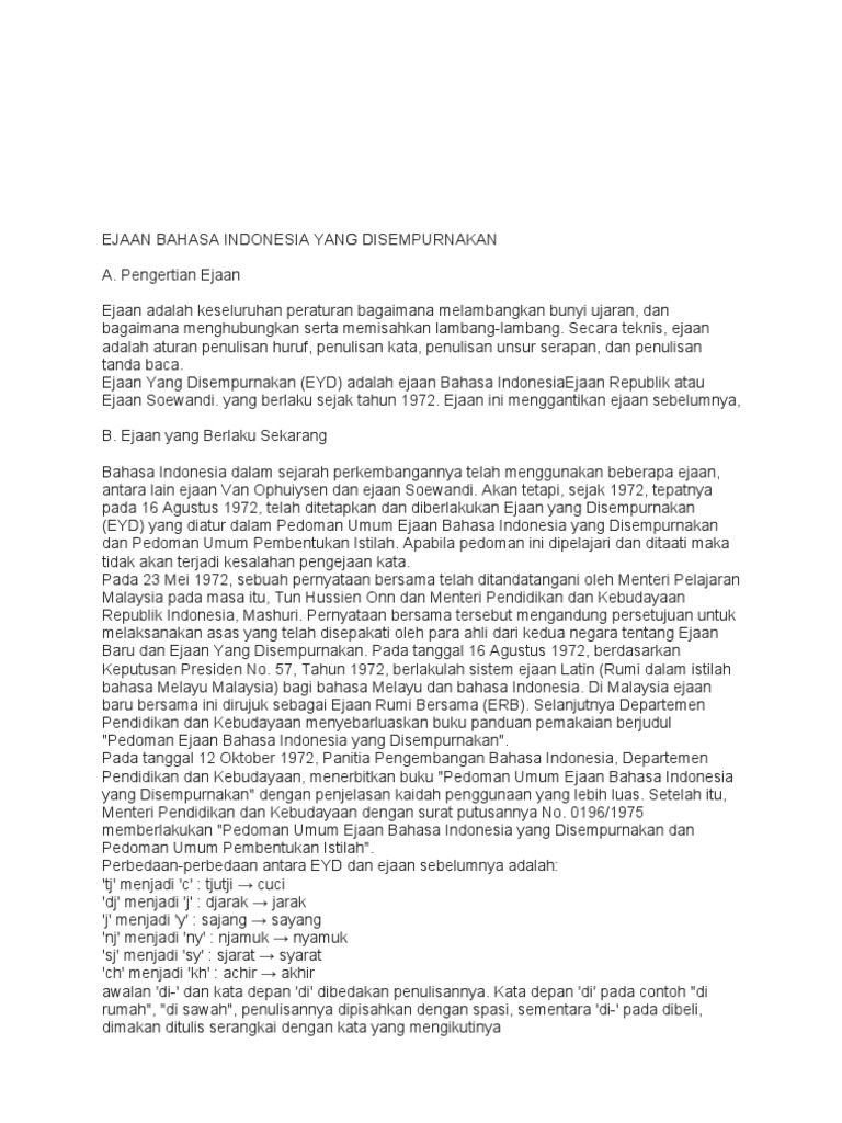 Ejaan Bahasa Indonesia Yang Disempurnakan