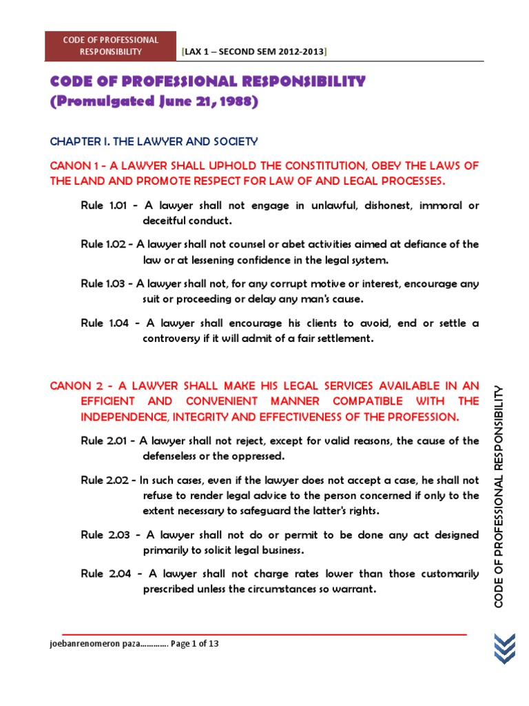 Code of Professional Responsibility-codal | Practice Of Law | Lawyer