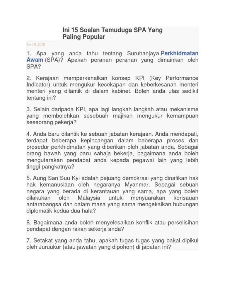 Ini 15 Soalan Temuduga Spa Yang Paling Pdf